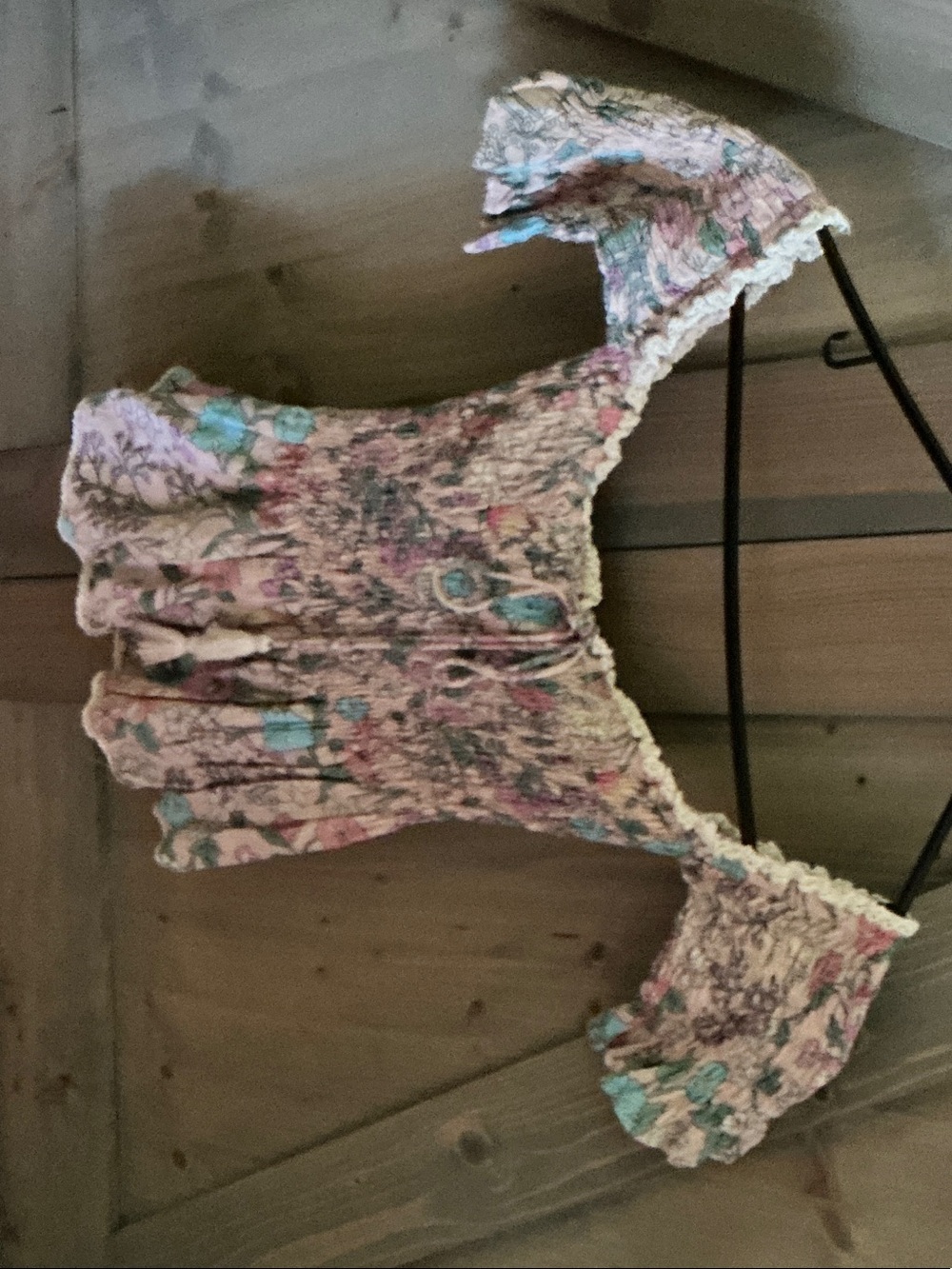 Spell Pink and Blue Floral Smocked Off-Shoulder Blouse